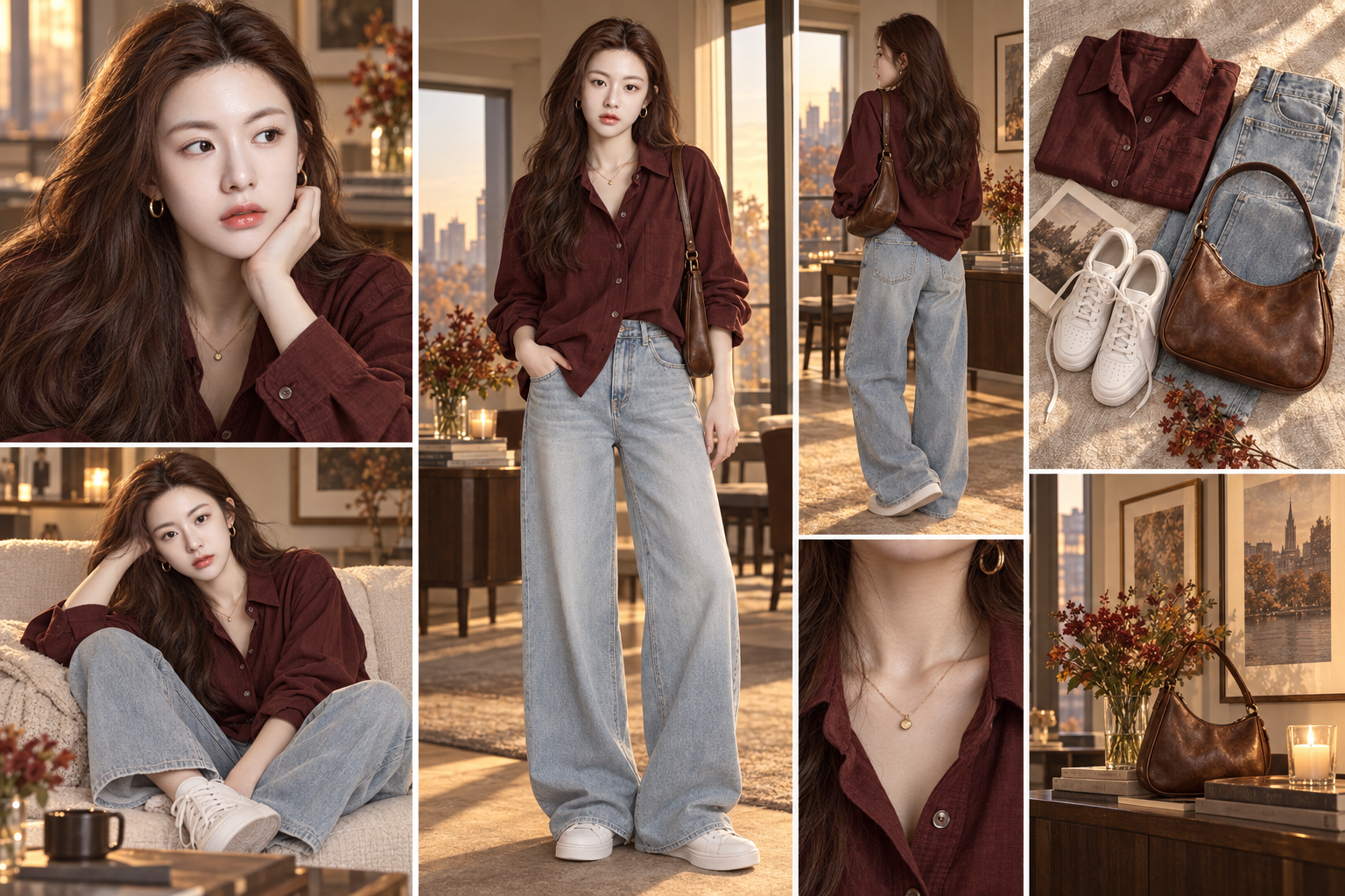 Ảnh ghép lookbook thời trang mùa thu vàng ấm cho phụ nữ trưởng thành