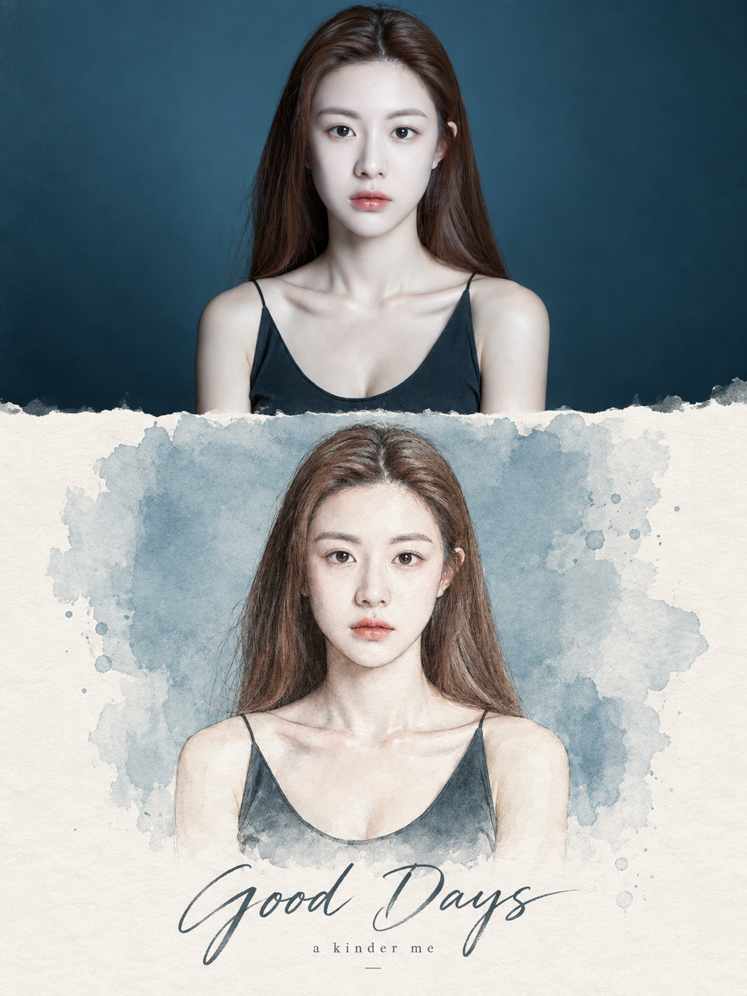High-End Photography and Minimalist Watercolor Hand-Drawn Collage Poster