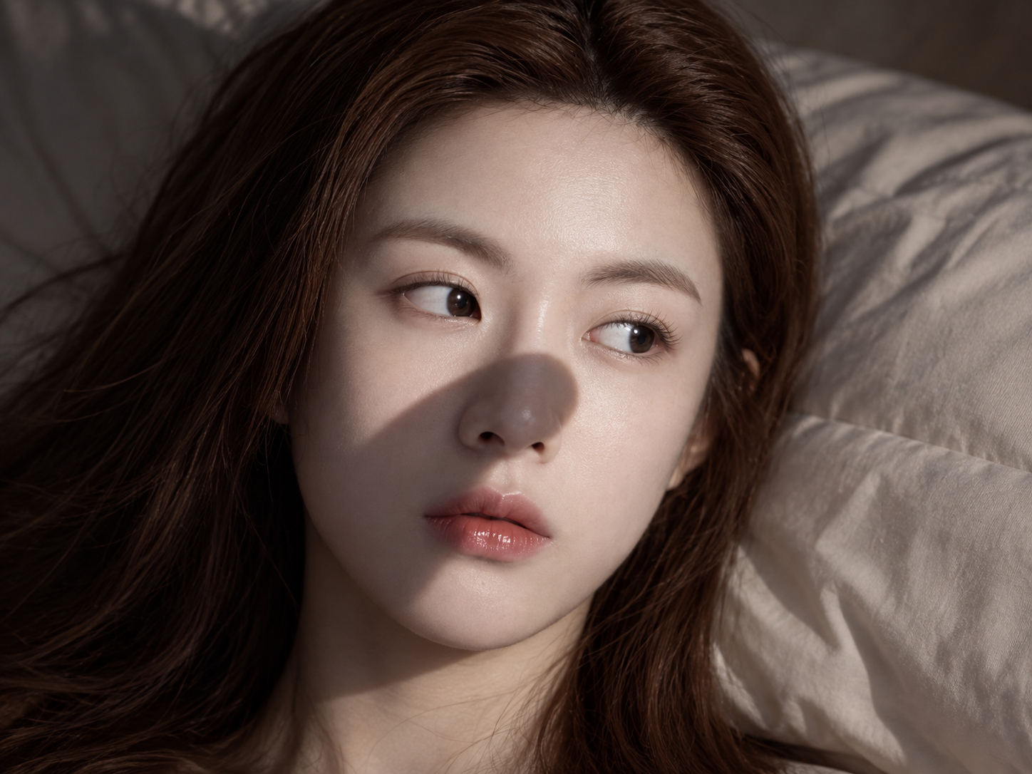 床上侧望成年女性与象征阴影
