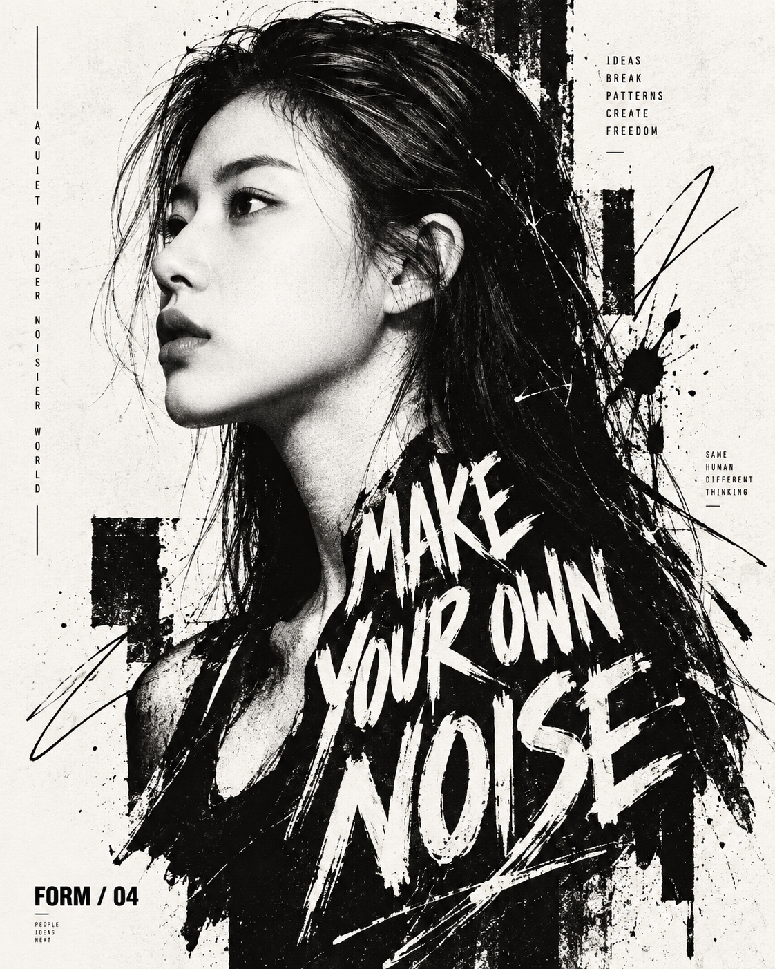 Affiche typographique en noir et blanc à fort contraste