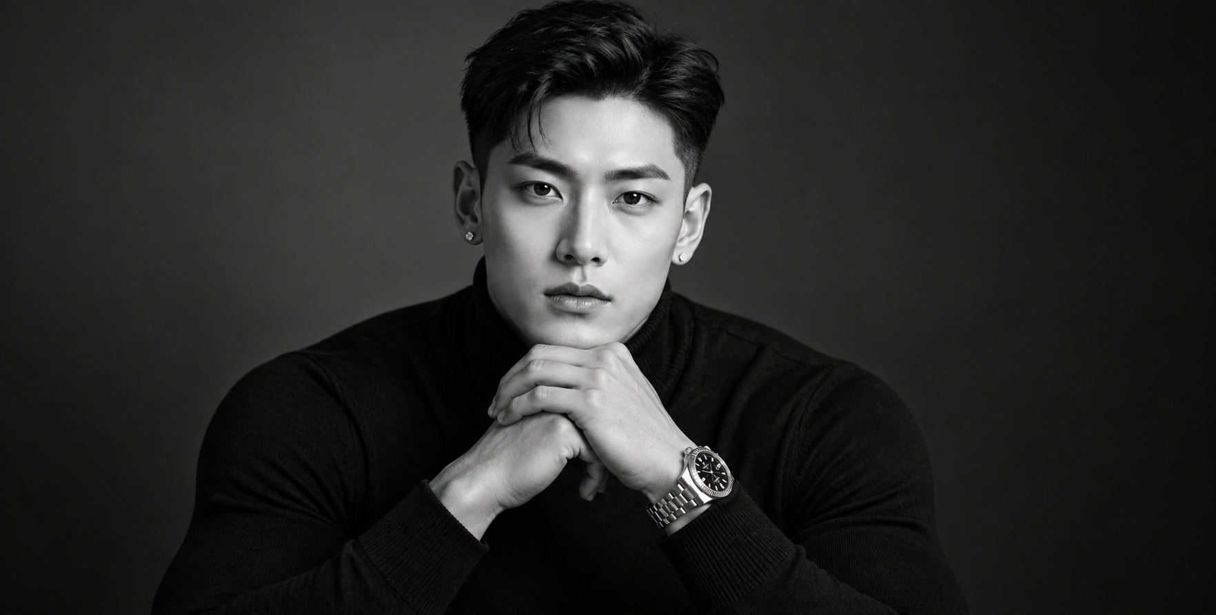 Portrait de mode masculin luxueux en noir et blanc hyperréaliste