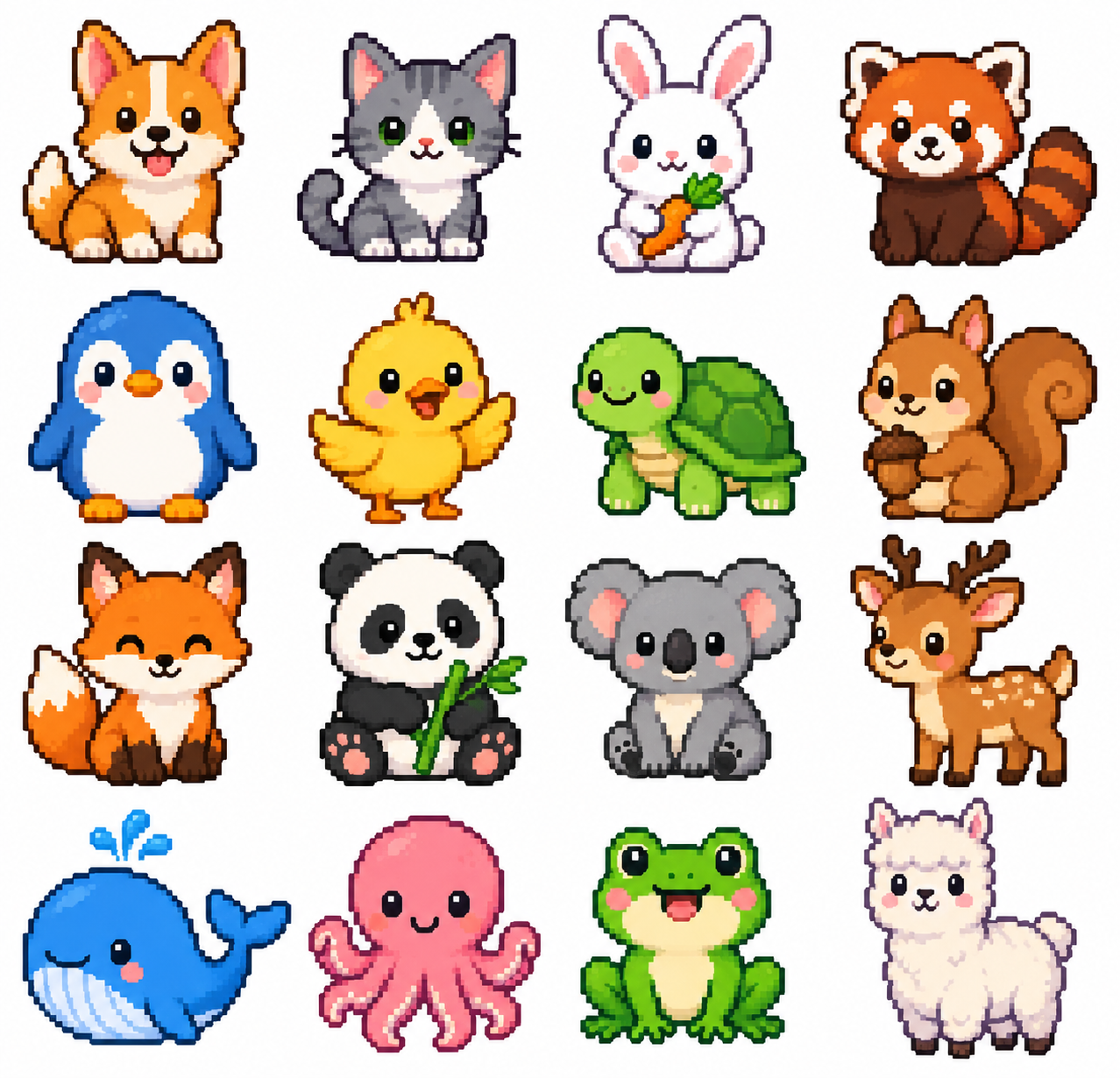 A Colorful Collection of Pixel Art Cute Pets