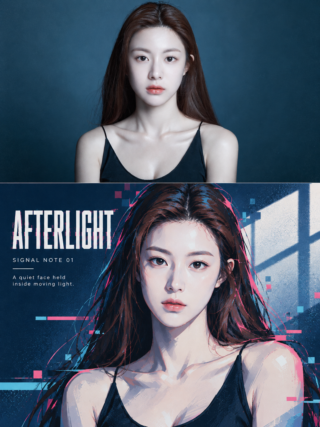 Neon Glitch Anime Travel Double-Panel Poster
