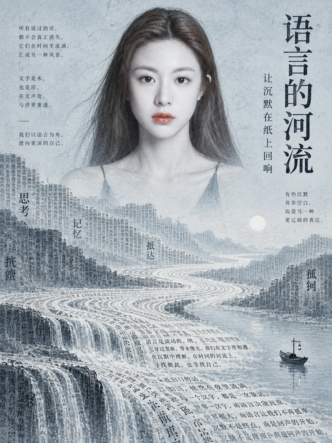 中国コンセプチュアル文学ポスター 超現実的な文字景観