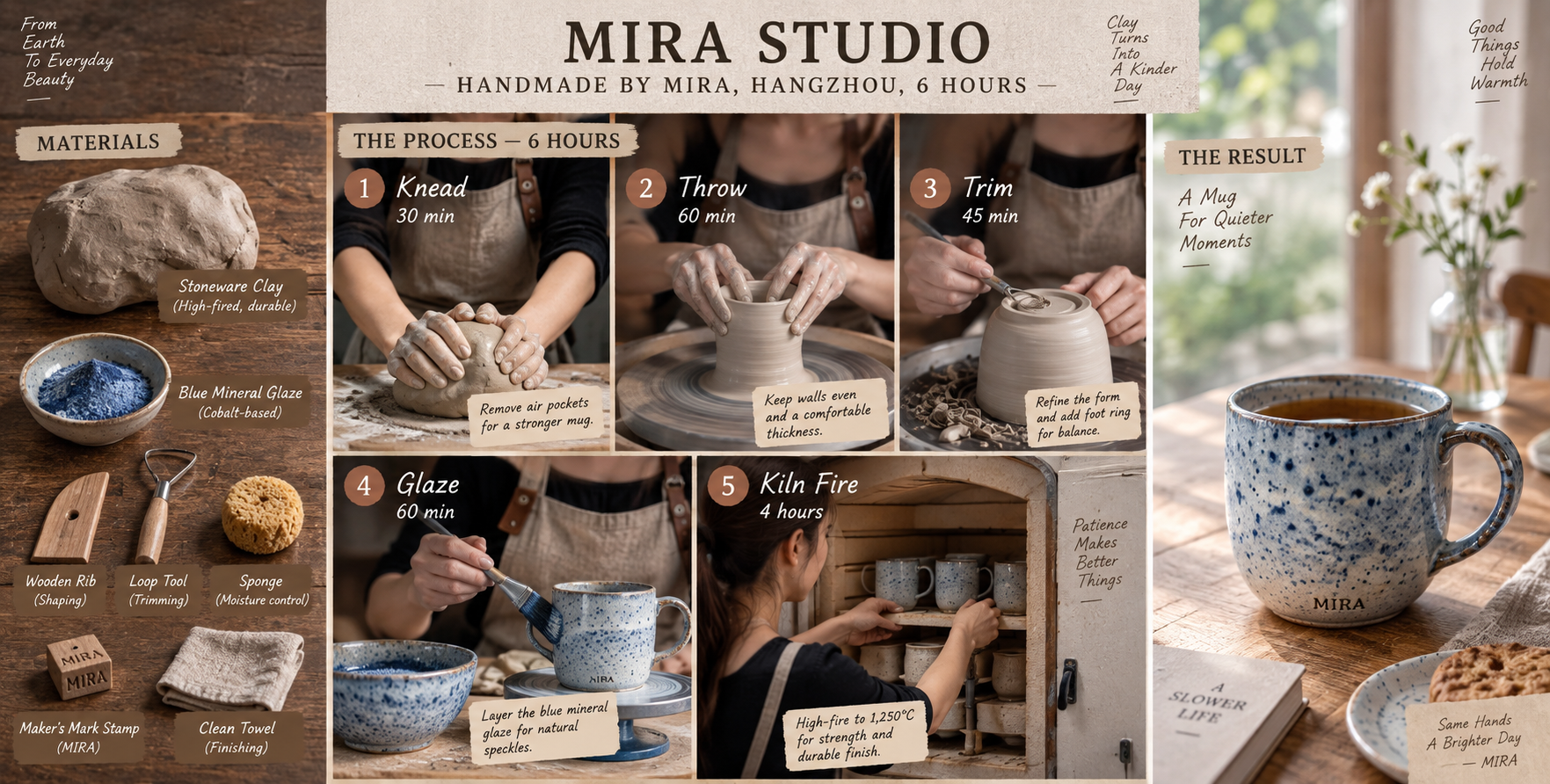Hangzhou Hand-Thrown Pottery Cup Artisan Method Board