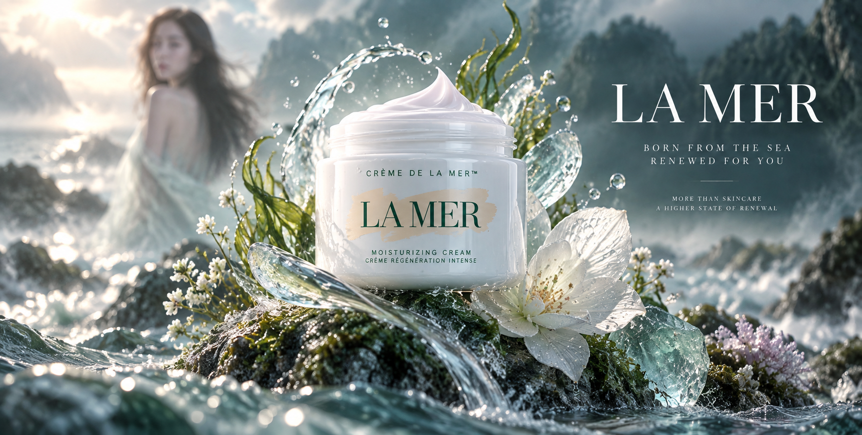 Affiche publicitaire de soin haut de gamme et fantastique La Mer
