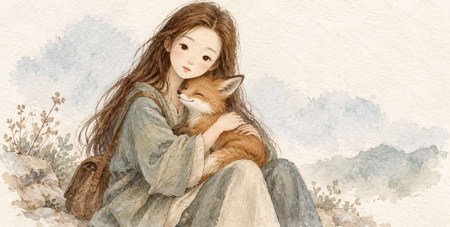 Illustration de conte de fées à l'aquarelle douce avec personnages et animaux configurables — AI image creation