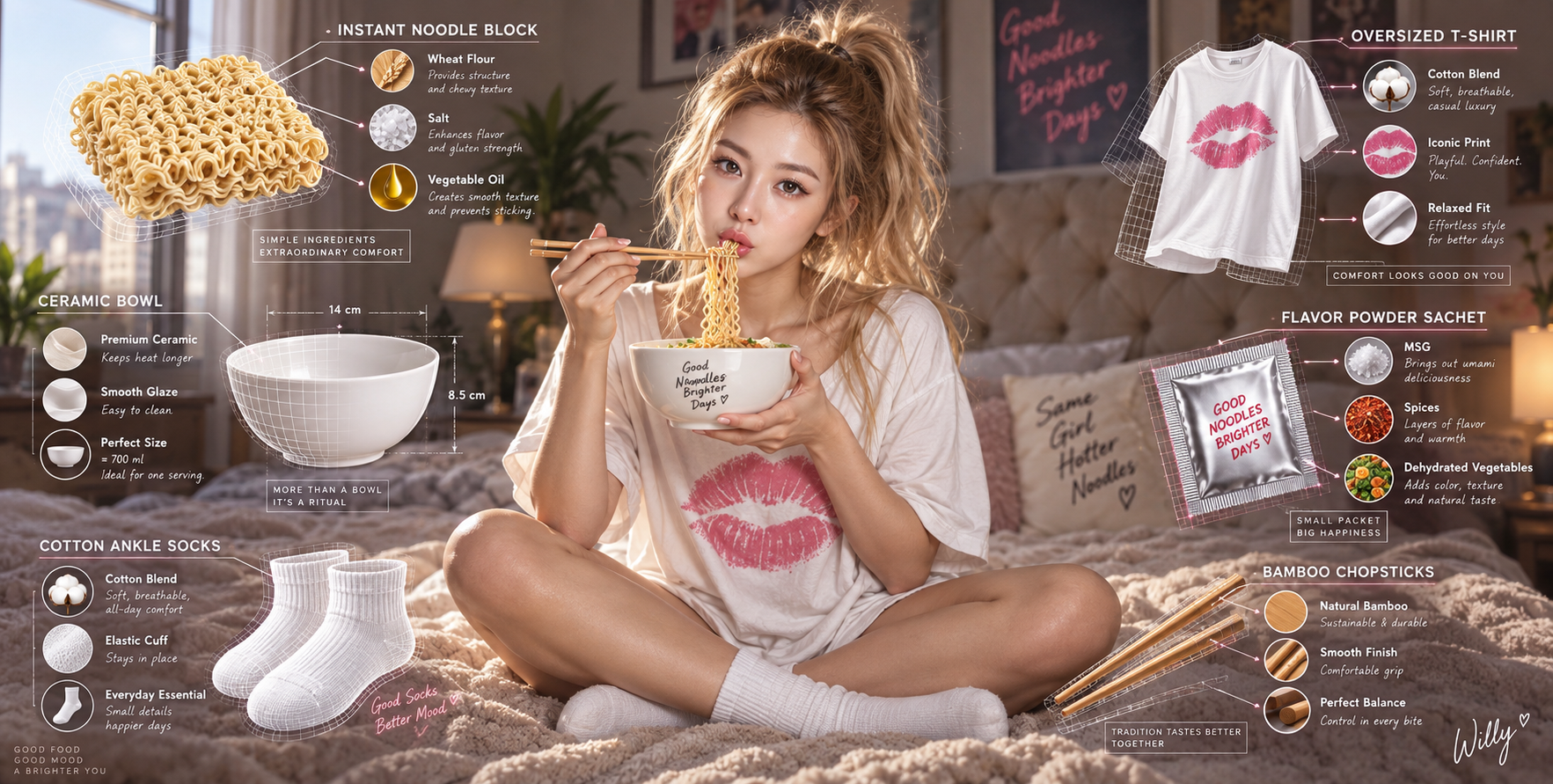 インスタントラーメン少女の官能的な解体と成分爆発図