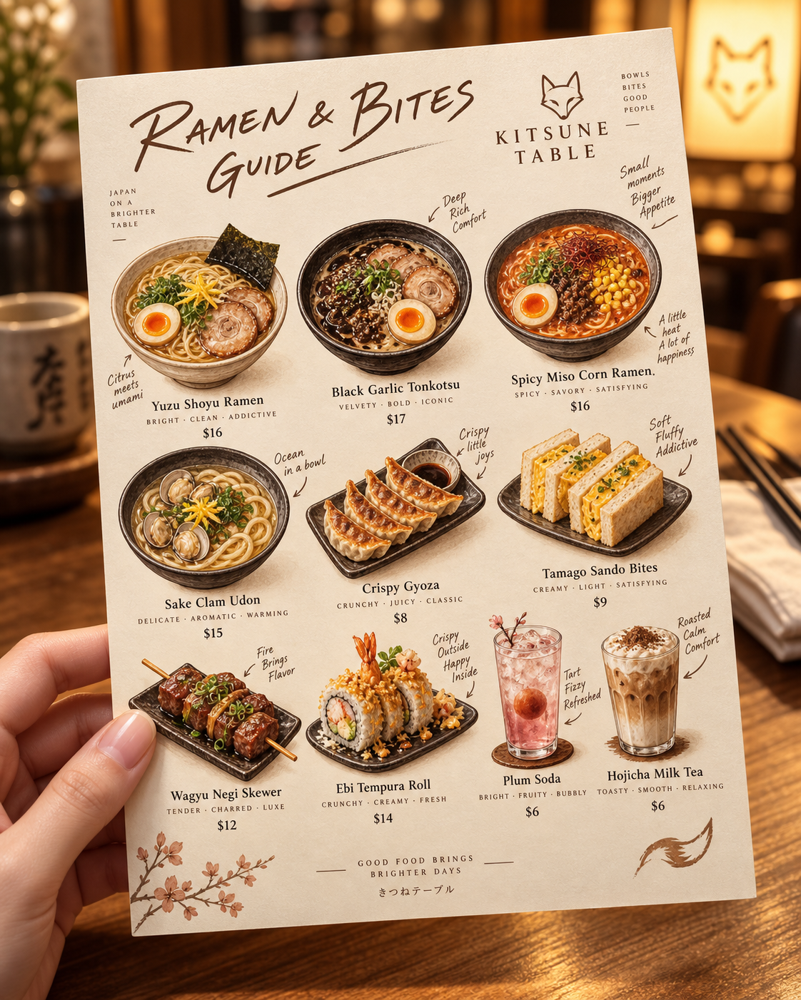 La table du renard : affiche du manuel de dégustation de ramen japonais haut de gamme