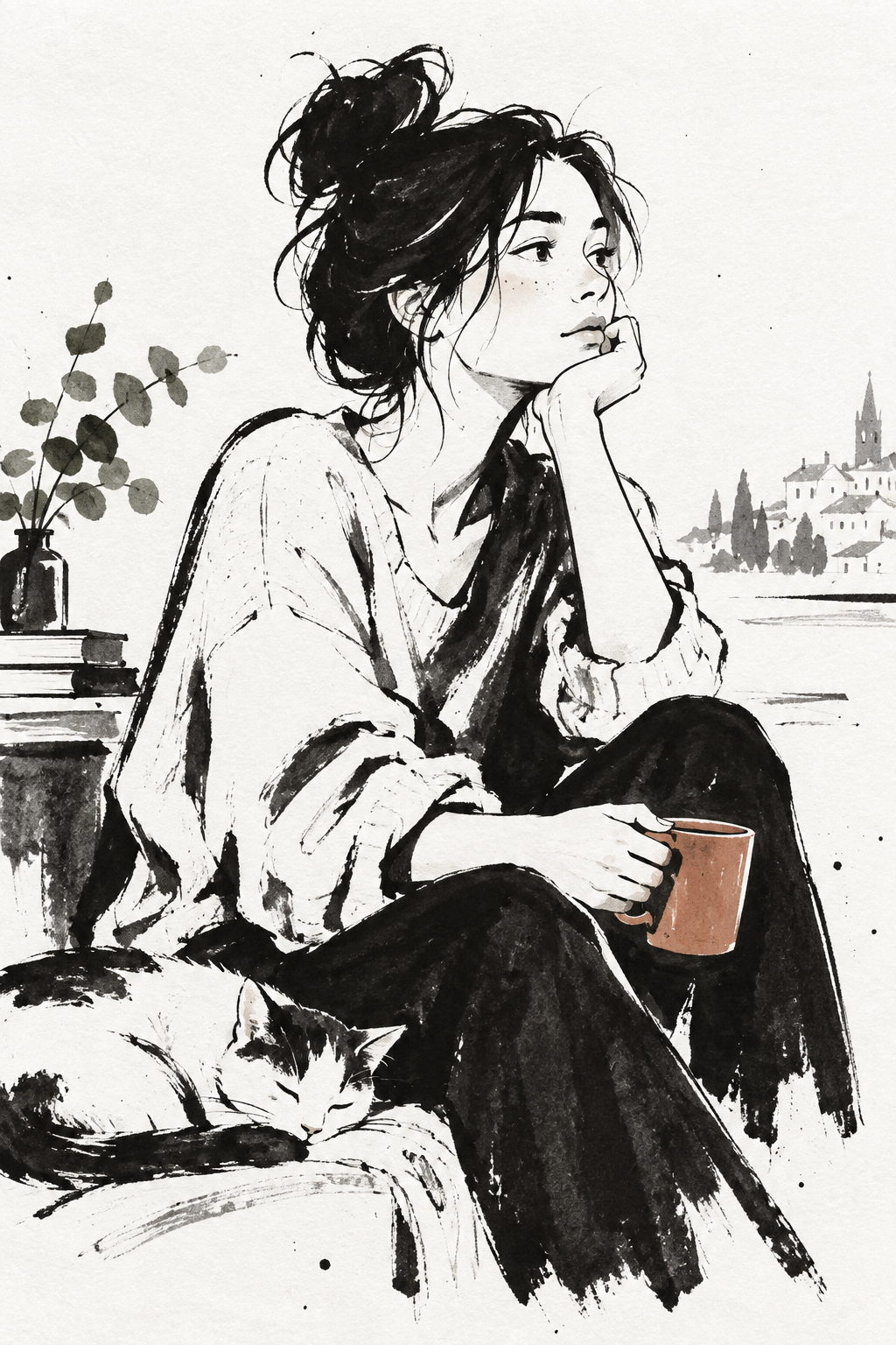 极简表现力水墨角色设计插画