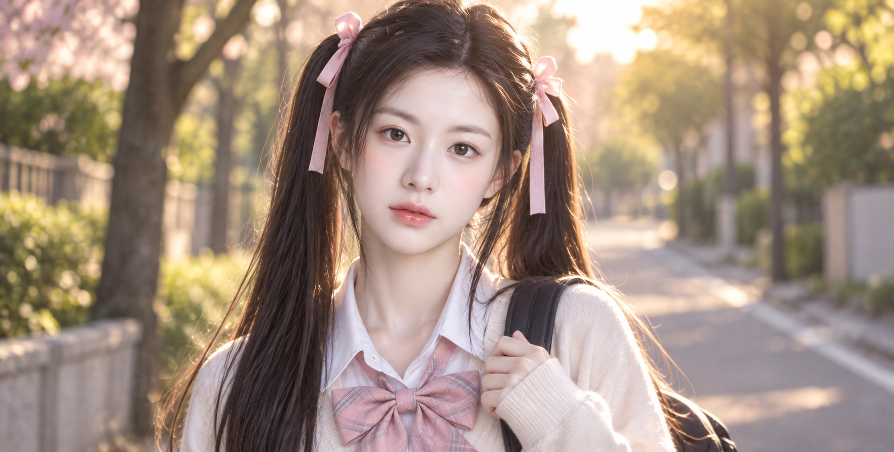 Anime-style Outdoor Twin-Tail Girl in Golden Hour