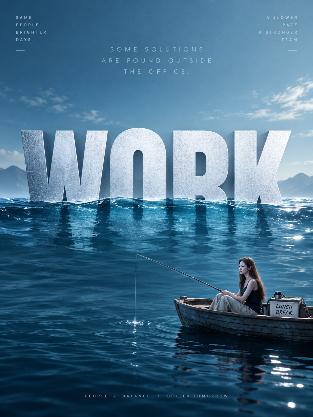 Slow Craft Theme Lunch Break Fishing Concept Poster
