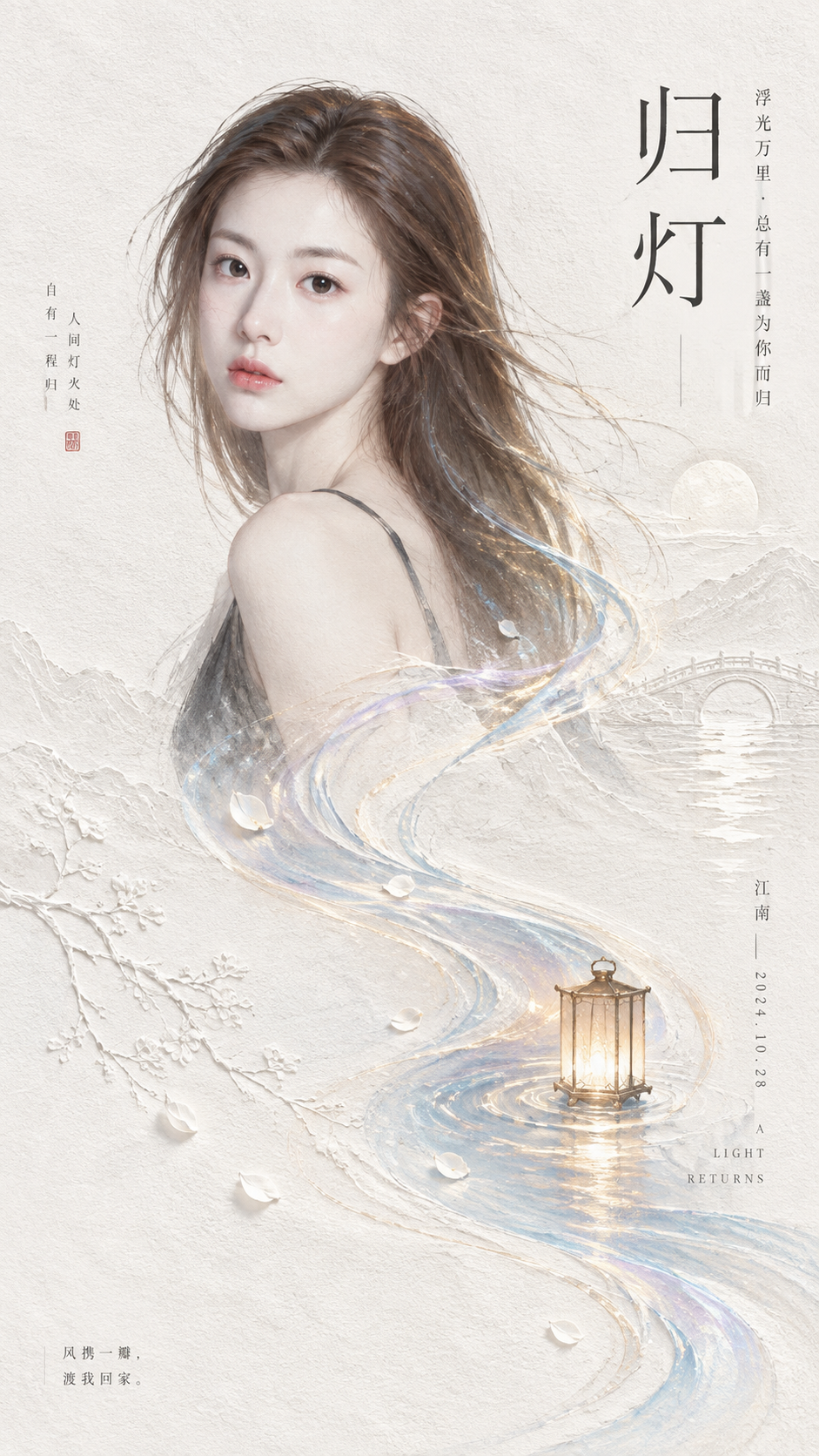 Oriental Poetic Flowing Light Minimalist Poster