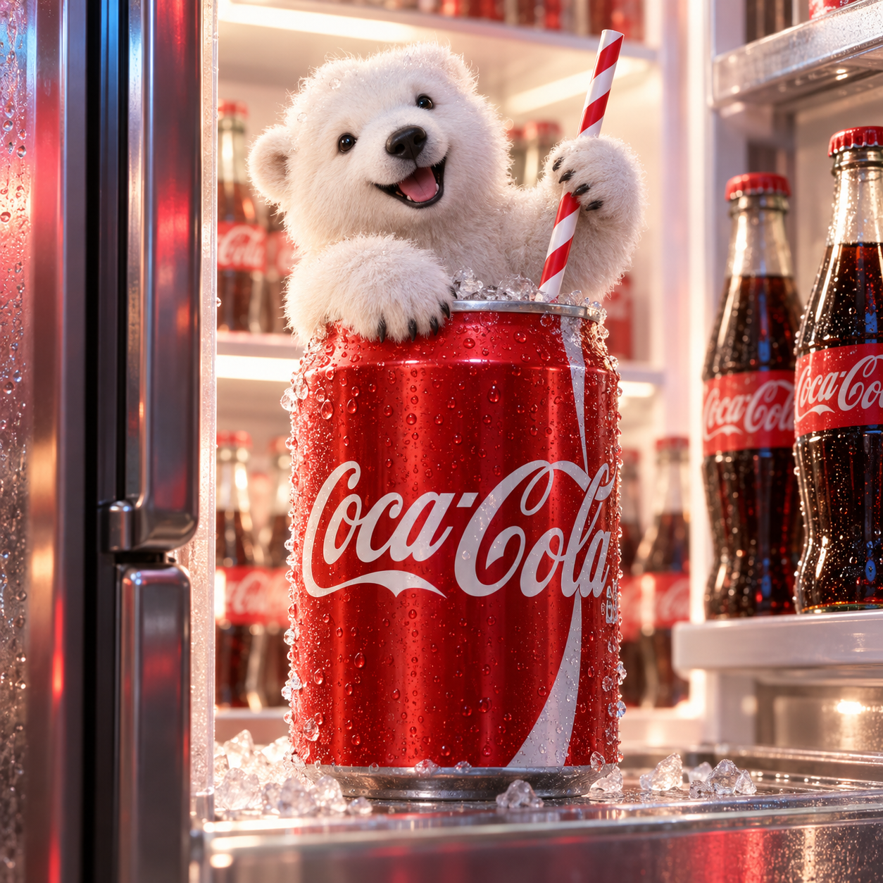 L'ours polaire Coca-Cola : publicité fantastique dans le réfrigérateur