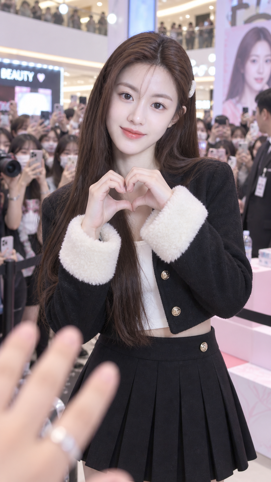 Portrait réaliste de fan meeting avec geste de cœur