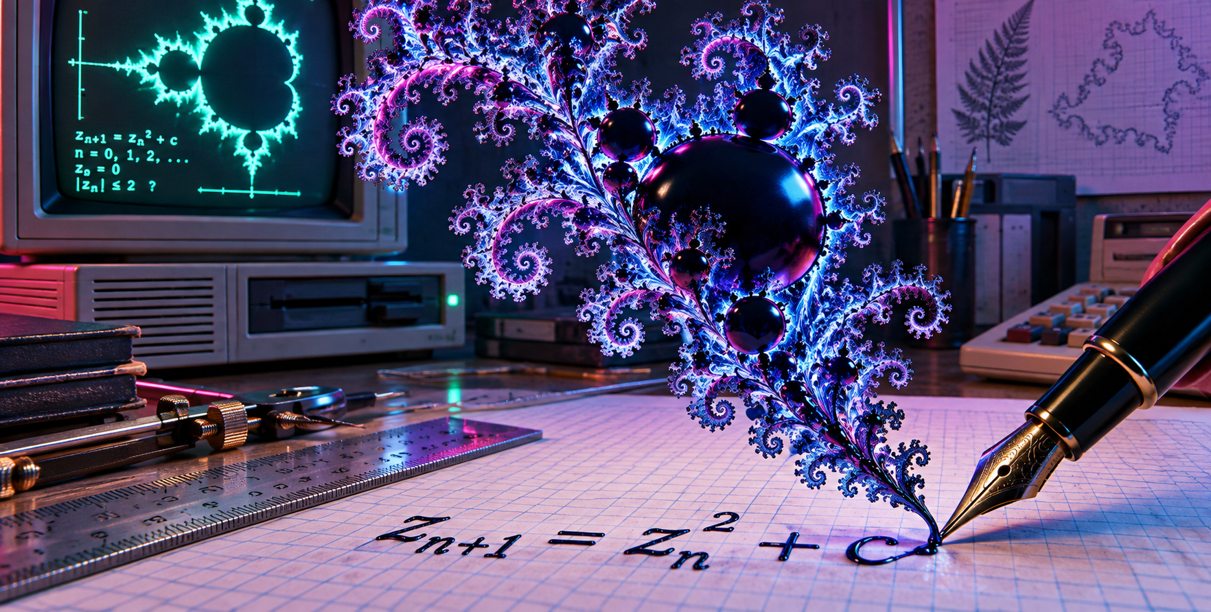 Macro géométrique psychédélique aux fractales infinies s'écoulant de la plume