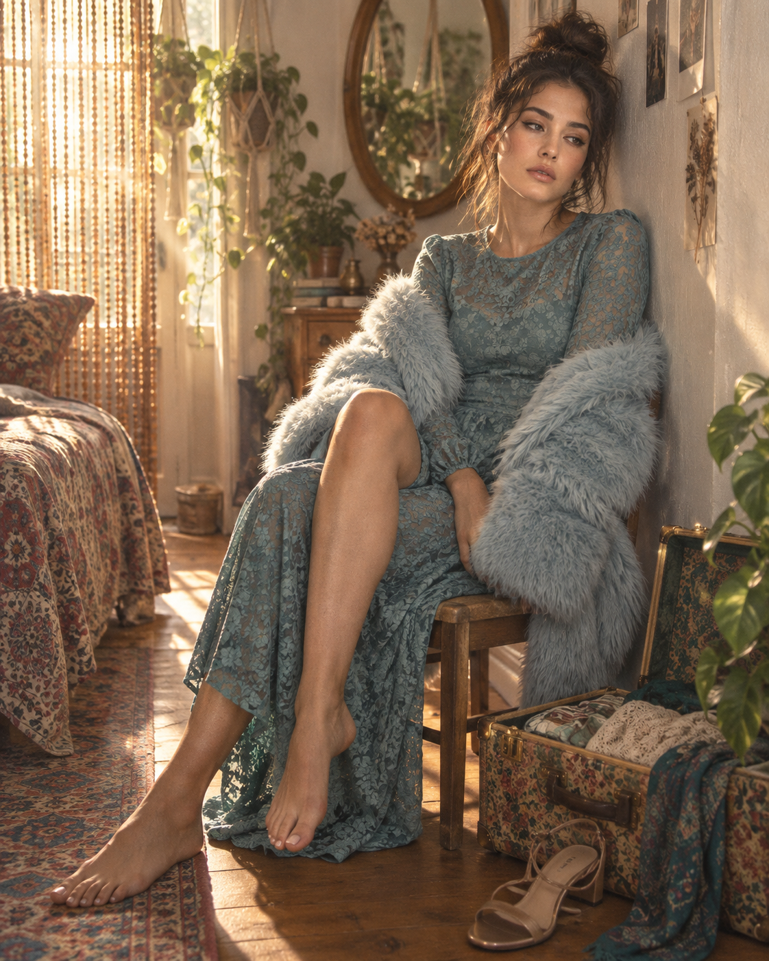 Chân dung phụ nữ trưởng thành phòng ngủ phong cách bohemian vintage phim 2016