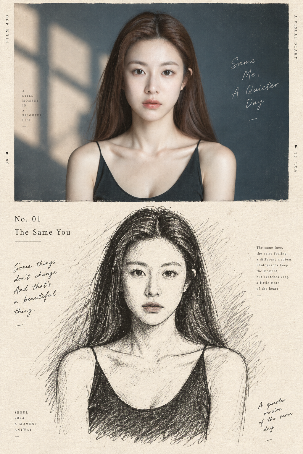Nostalgic Editorial Photo to Sketch Art Book Page
