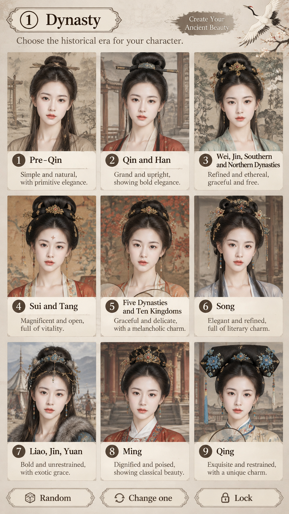 Interactive Ancient Beauty Character Creator Prompt - Dynasty