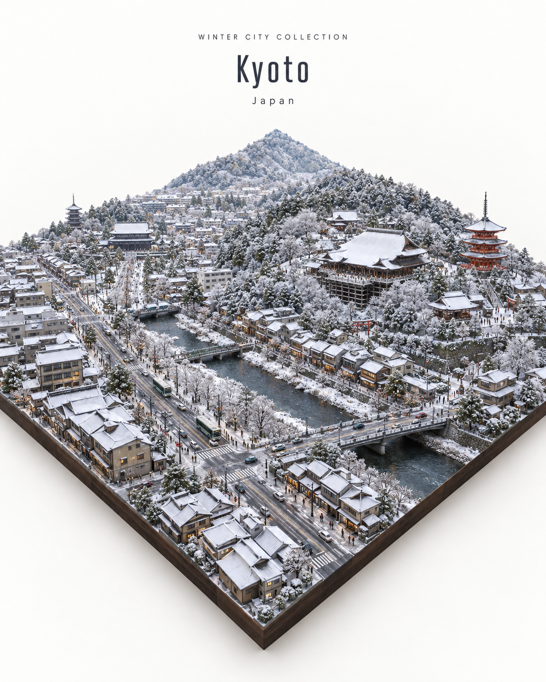 超写实冬季城市等距缩微模型海报