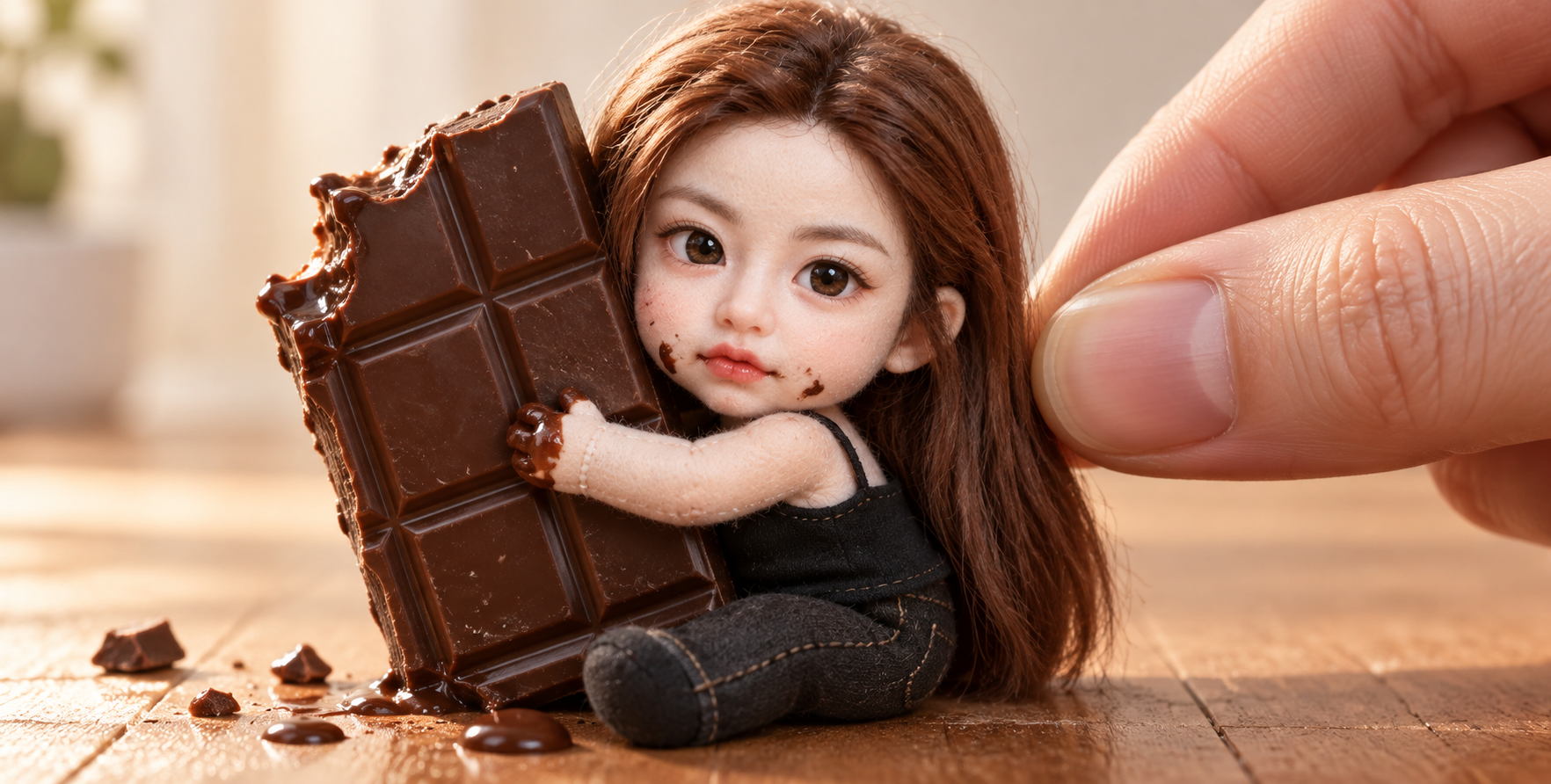 Búp bê sưu tầm thủ công mặt tham chiếu ôm thanh sô-cô-la khổng lồ