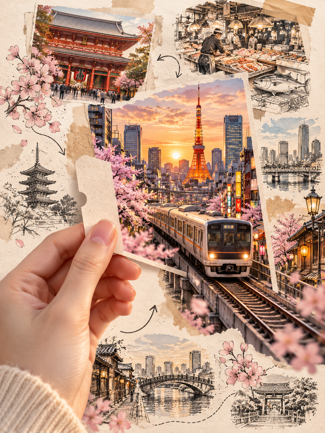 Ảnh cắt dán nhật ký du lịch cổng thẻ tàu điện ngầm Tokyo