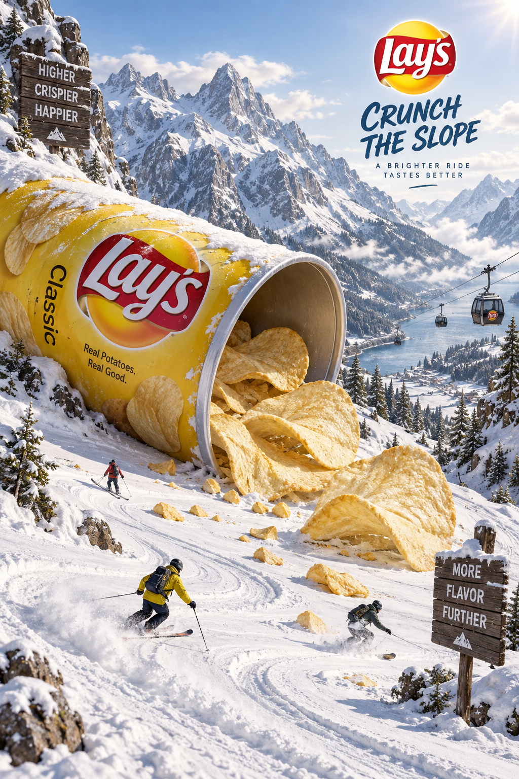 Lay's Chips Giant Perspective Winter Ski Fantasy Poster