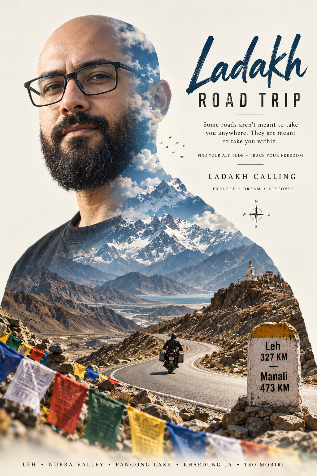 Affiche de road trip au Ladakh en double exposition