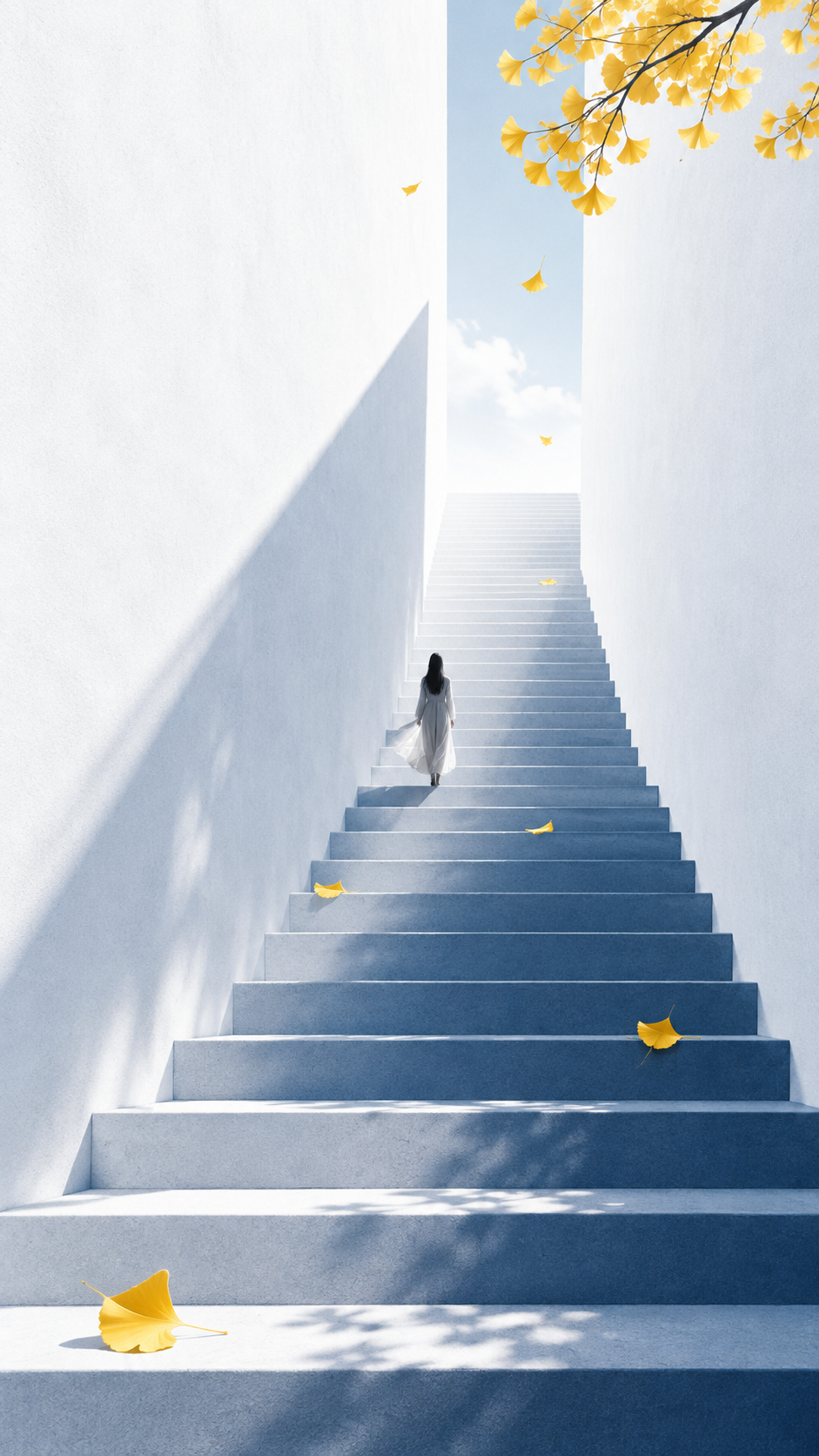 Minimalist Eastern Zen Autumn Ginkgo Staircase Poster