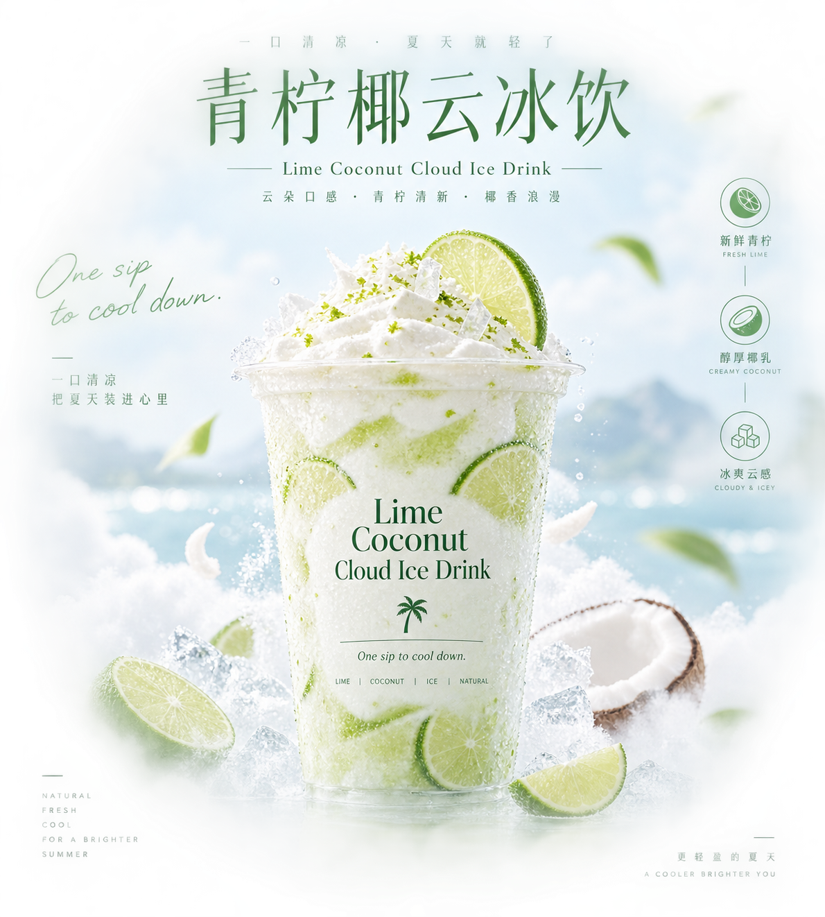 Lime Coconut Cloud Iced Drink Summer Refreshing Visual
