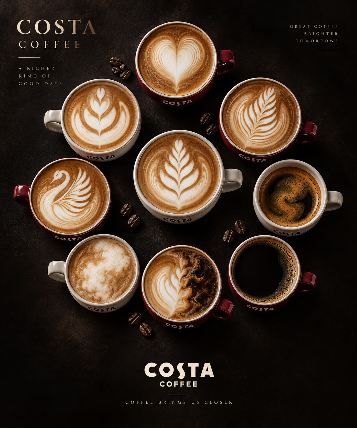 ラグジュアリーCOSTA 9種のコーヒー状態 中軸クラスターポスター