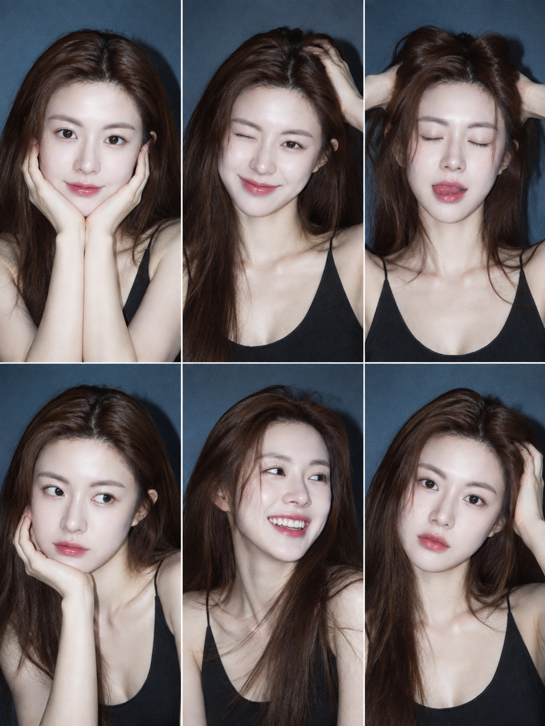 Hyperrealistic Film-Style Portrait Six-Panel Collage Photography
