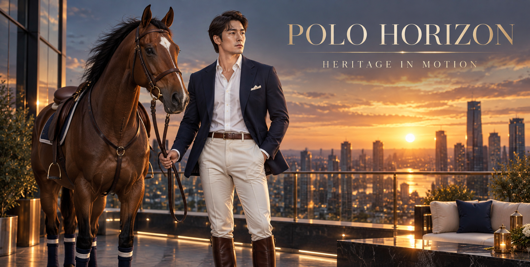 Áp phích thời trang xa xỉ di sản polo hư cấu