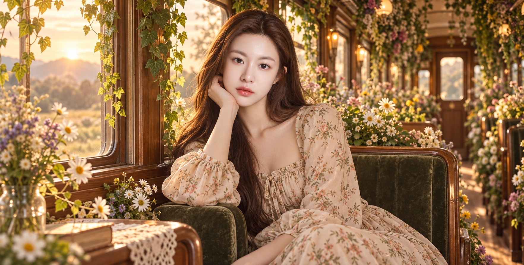 Chân dung người lớn trong vườn tàu cổ điển — AI image creation