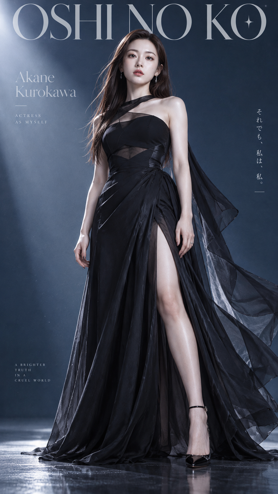 Affiche de magazine de mode haute couture Oshi no Ko, anime semi-réaliste