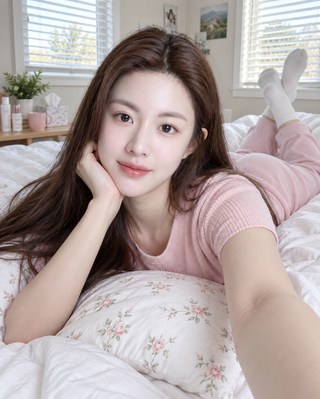 Ảnh selfie người lớn trong phòng ngủ ấm cúng ánh sáng ban ngày