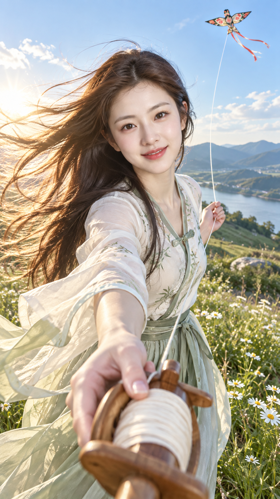Summer Kite Flying: New Chinese Style Girl POV Hyperrealistic Portrait