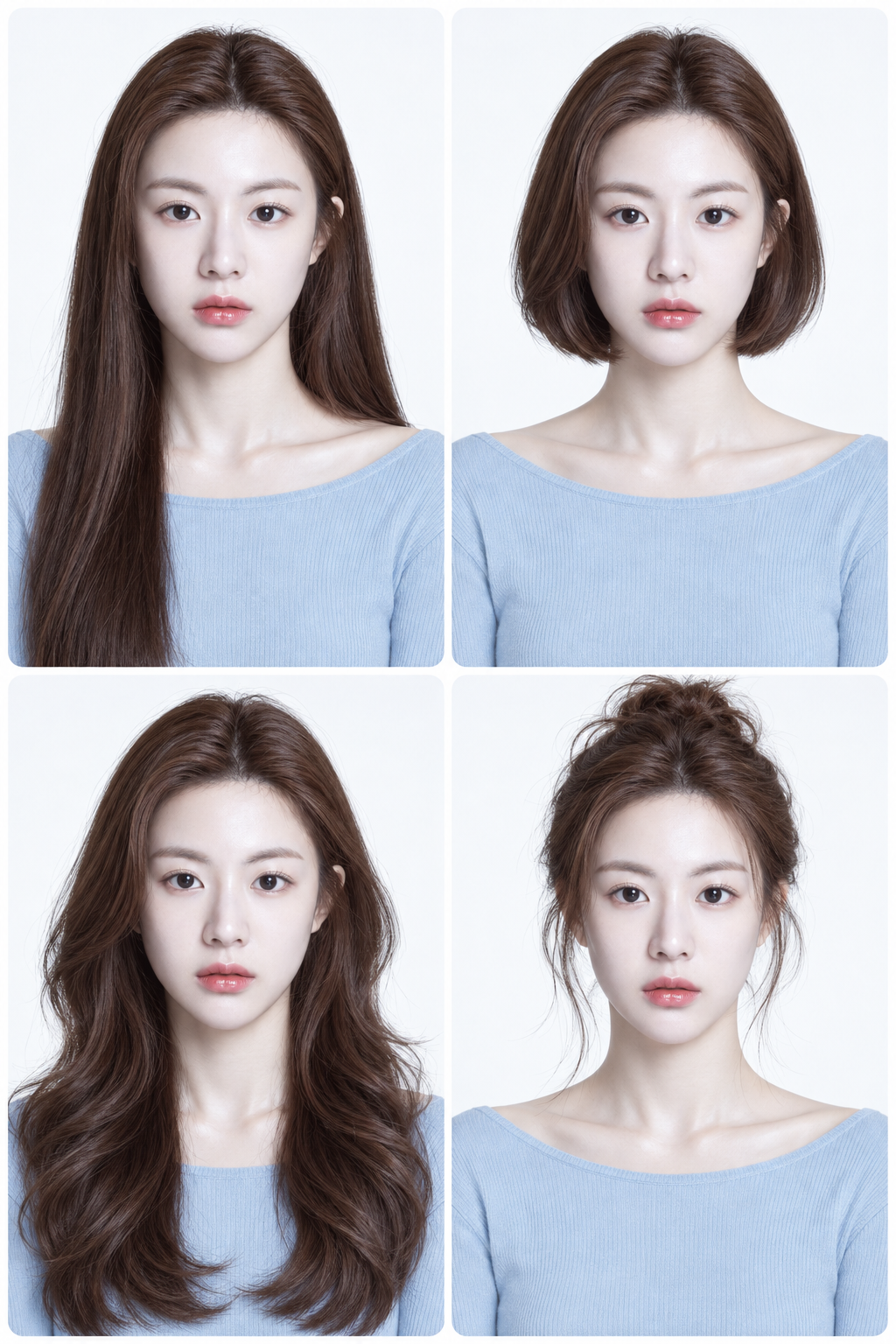 East Asian Women Four-Panel Hairstyle Reference