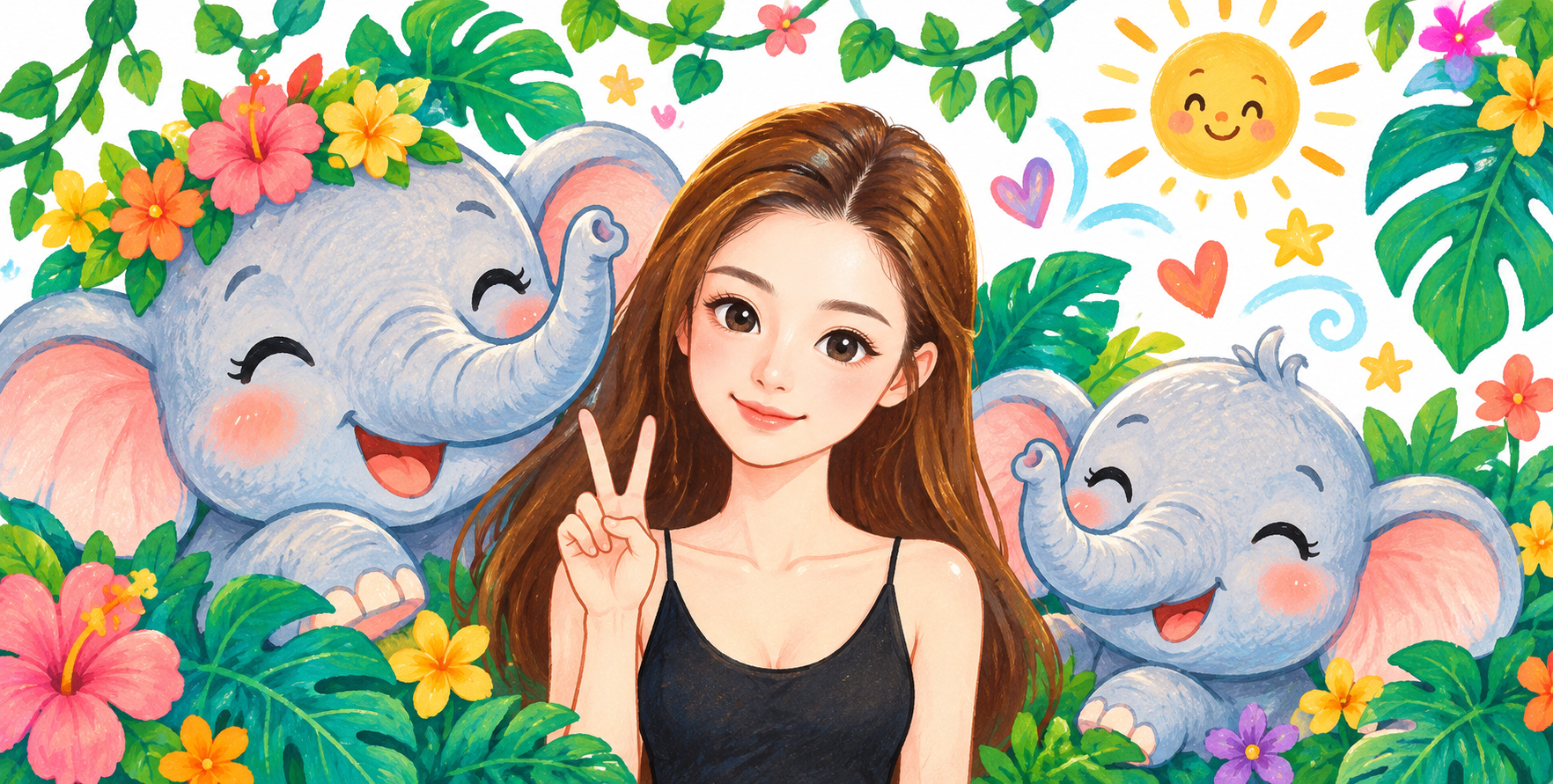 母子と象の可愛いジャングル冒険絵本