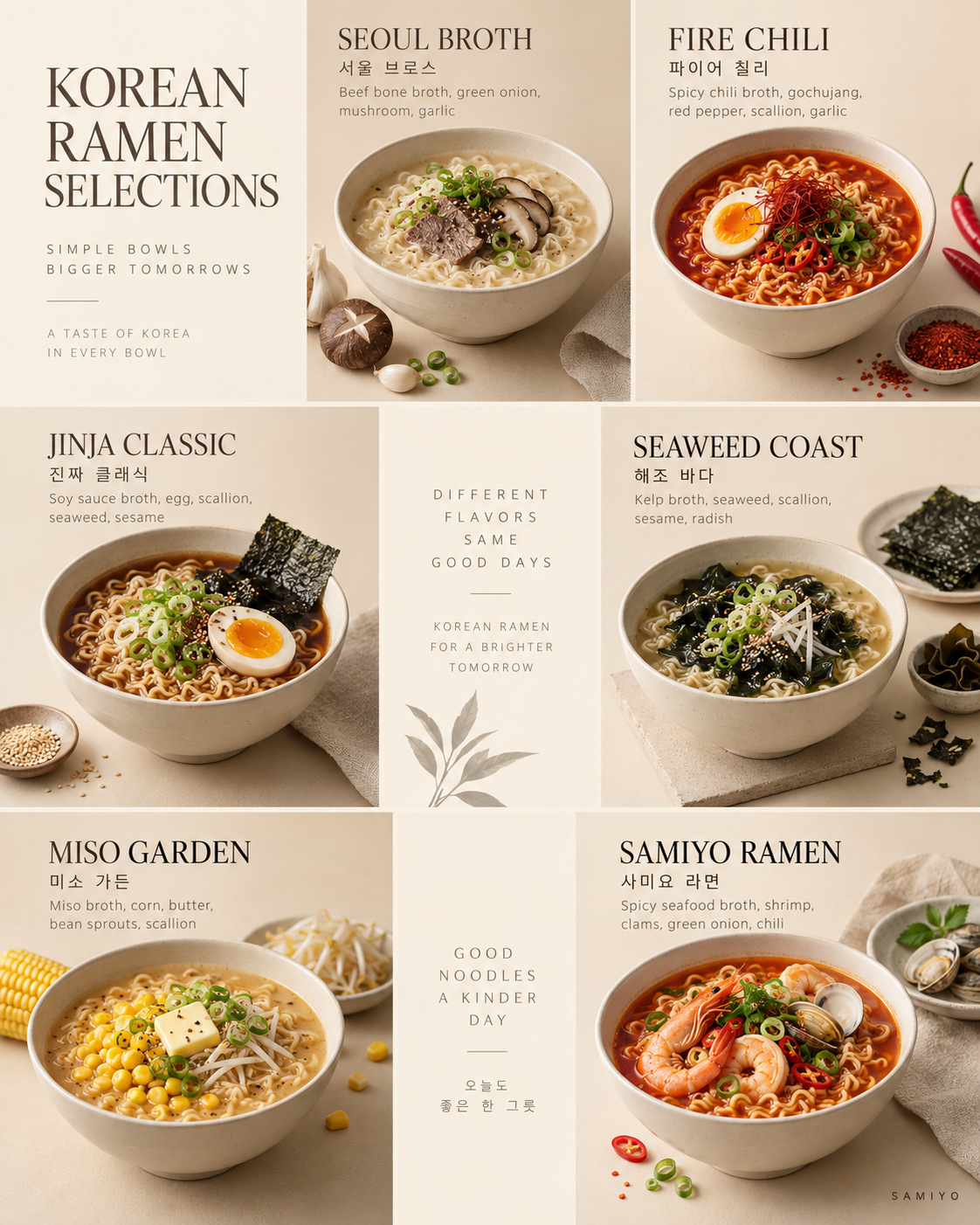 Minimalist Luxury Korean Ramen 3x3 Grid Product Layout