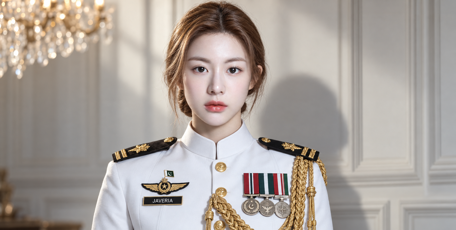 Portrait of an Elegant and Dignified Female Officer in White Uniform