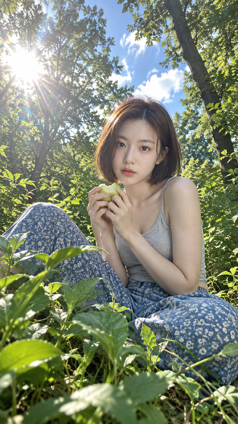 森林低视角手握苹果女性写真