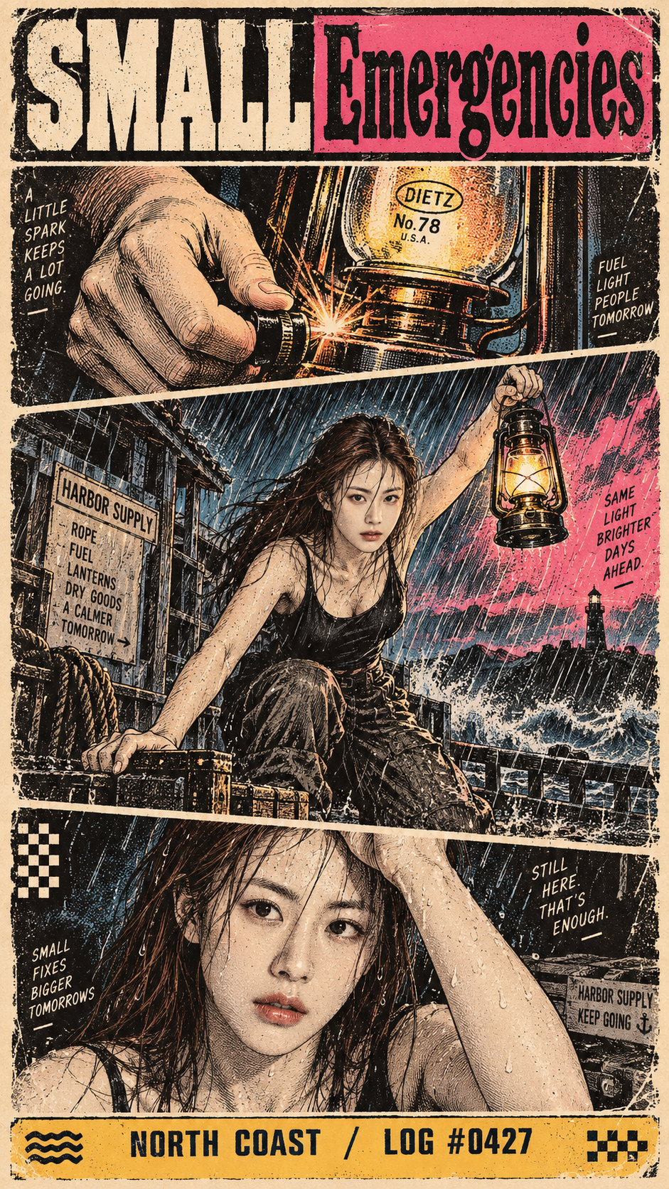 Small Emergencies 三联漫画墨线海报