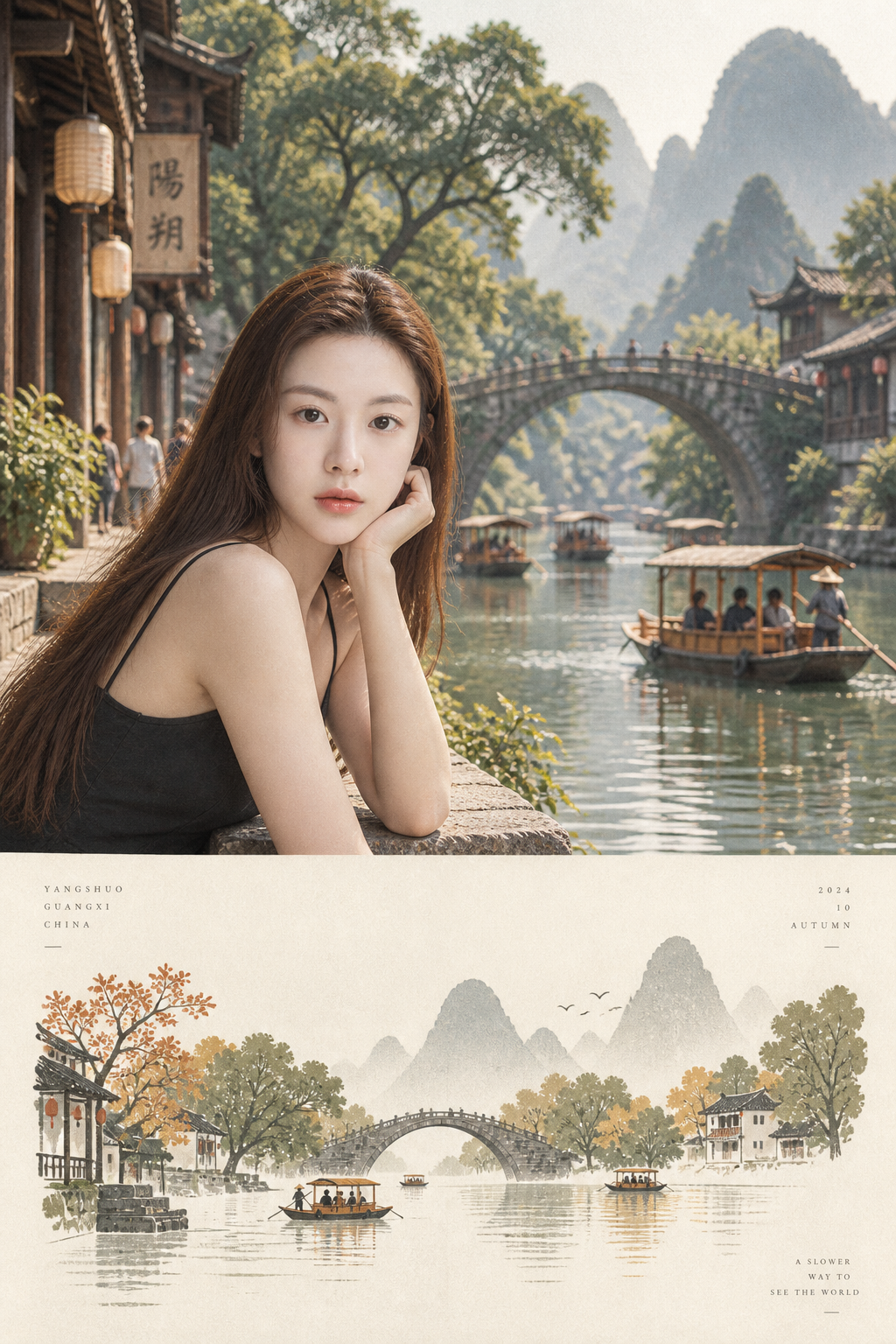 怀旧东亚旅行海报摄影与极简插画结合