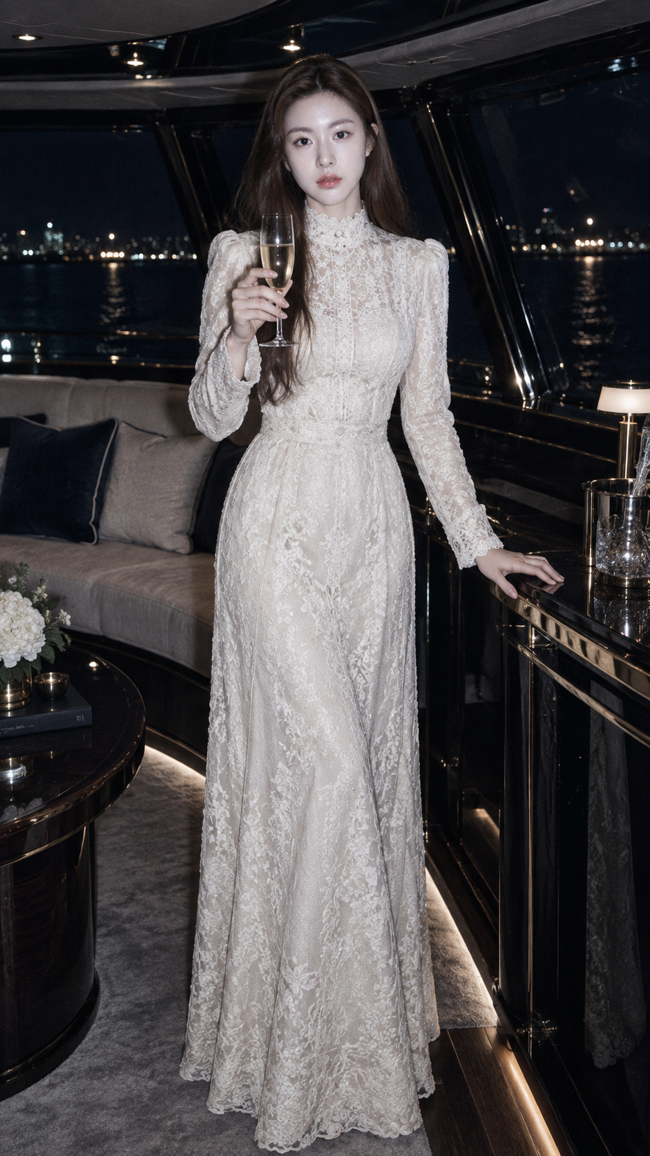 Yacht de luxe nuit, obsidienne bleu marine