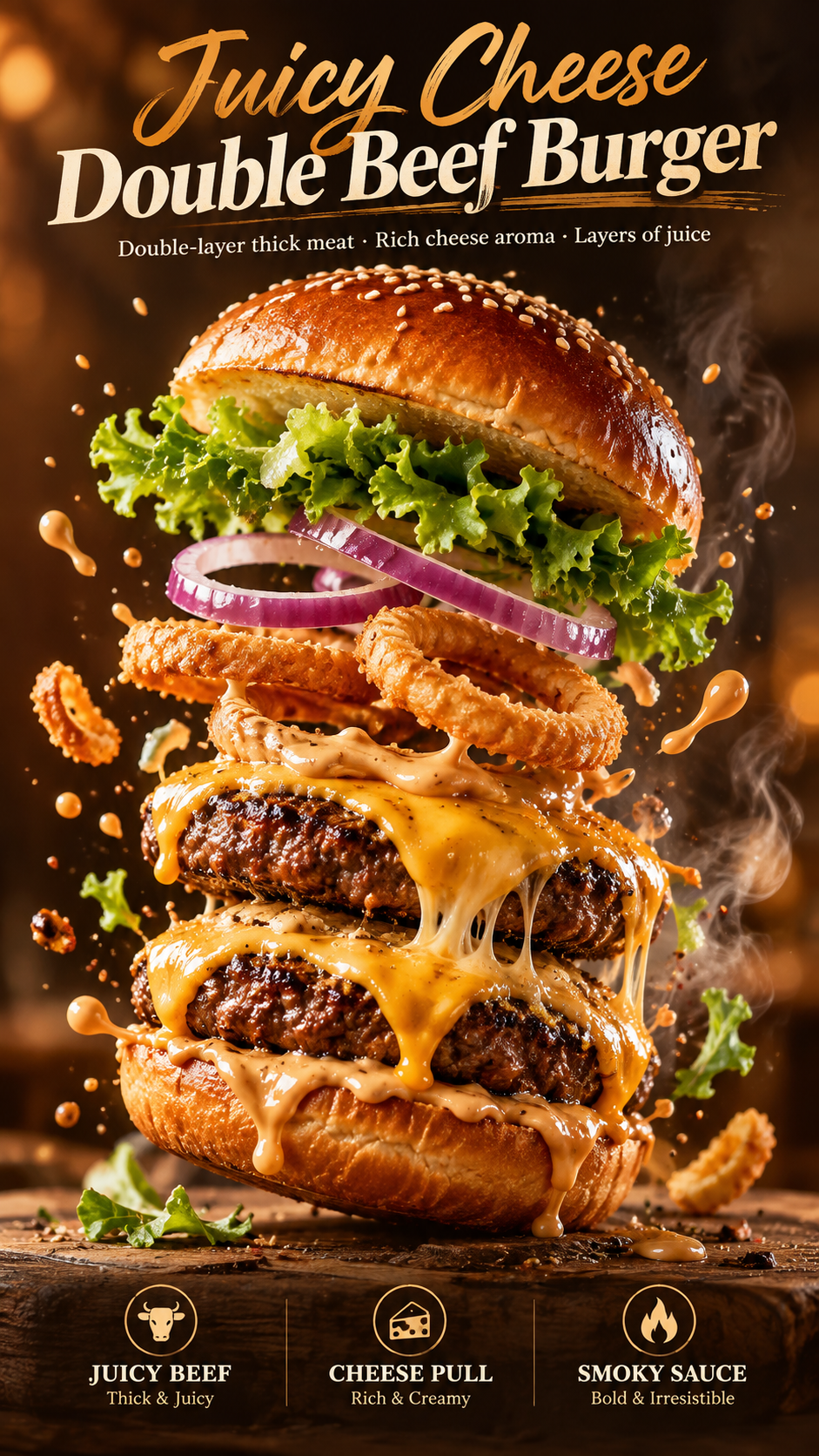 Affiche publicitaire gastronomique premium en suspension dynamique