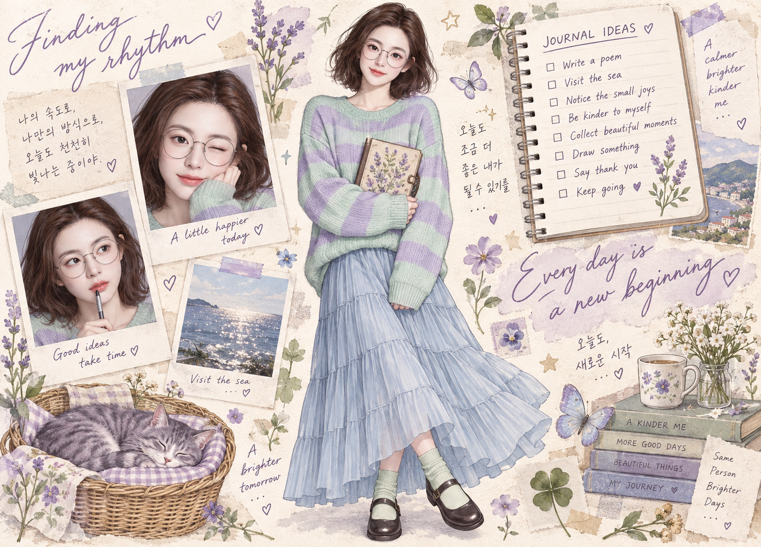 Elegant Adult Woman Creative Journal Scrapbook Illustration