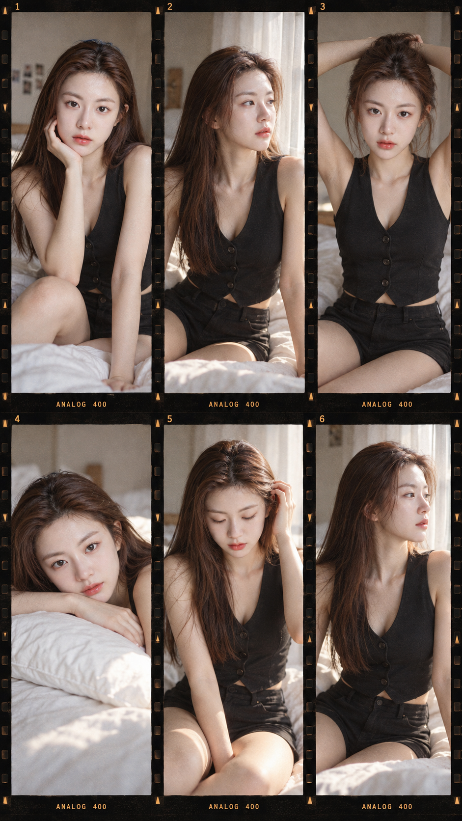 Collage lifestyle de chambre en six cases, film argentique original