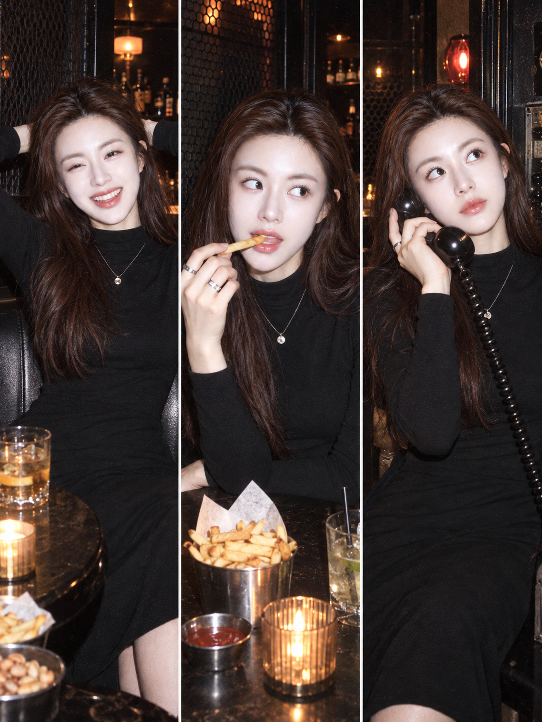 Adult Woman Y2K Flash Bar Nightlife Triptych