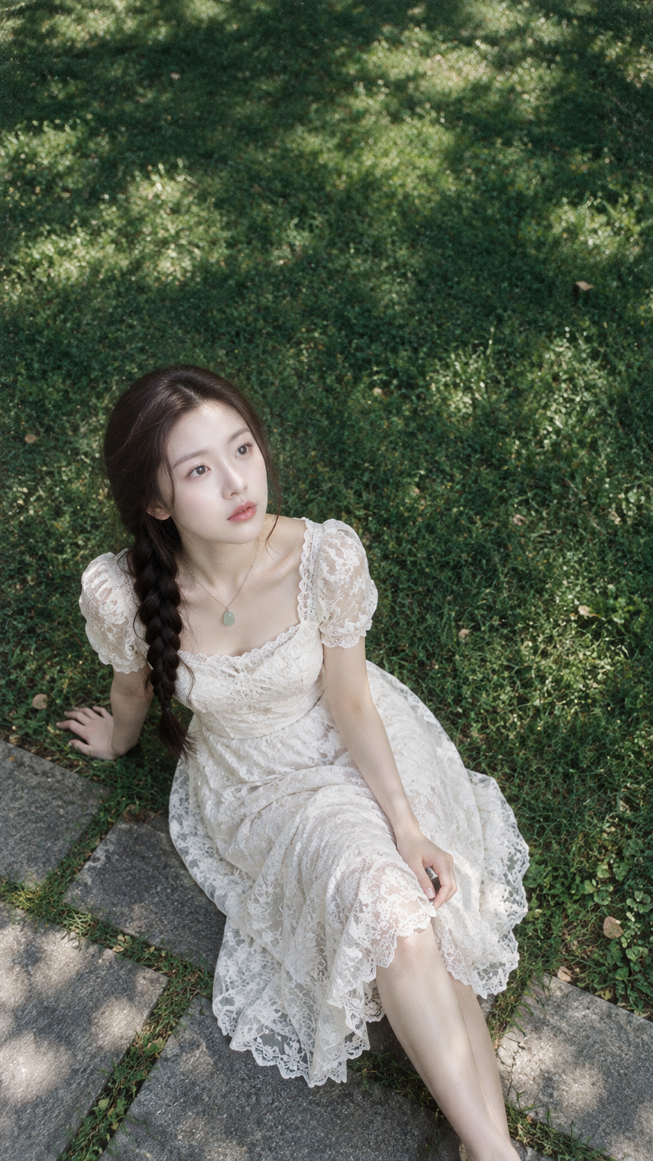 Korean-style Pure Adult Woman Grassland Overhead Portrait
